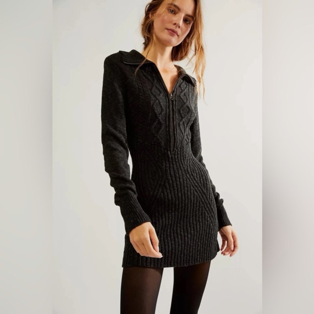 Free People Charcoal Gray Cable Knit Dress